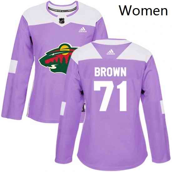 Womens Adidas Minnesota Wild 71 J T Brown Authentic Purple Fights Cancer Practice NHL Jerse